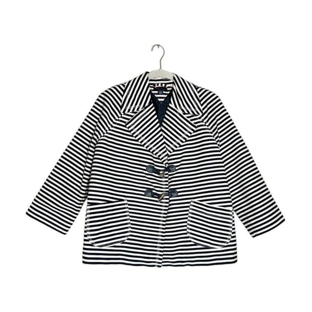 Tommy Hilfiger Women's Stripe 3/4 Sleeve Swing Jacket in Navy White - Sz M